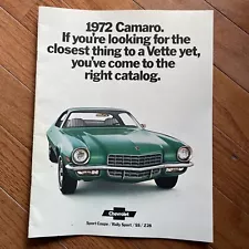 Original Old 1972 Chevrolet New Camaro Dealer Sales Brochure Rally Sport SS Z28