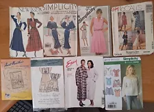 8 Vintage sewing patterns misses dresses, apron, robe, transfers UNCUT