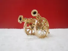 Brass Double Barrel Cannon Miniature Antique Vintage Military Functional Wheels