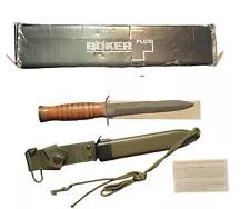 Boker Plus M3 Trench Fixed Blade Knife, Black Blade, Leather Handles WW2 WWII