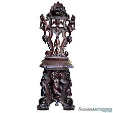 Antique Italian Renaissance Revival Carved Walnut Figural Chair