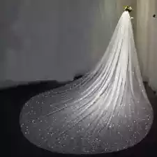 Long Wedding Bridal Veil Train Cathedral Veils Bride Sparkly Glitter Tulle 1Tier