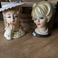 Vintage Head Vases Lady Lot Of 2