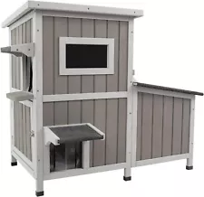 Petscosset Outdoor Cat House Two-Story Cat Shelter with 3 Separate Rooms