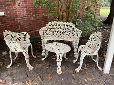 Vintage Cast Iron grape Vine Leaf Patio Set 4 pcs Settee/Bench chairs table hart