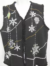 Ugly Christmas Vest L Black White Snowflakes Designers Original Joy