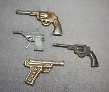 4 Vintage Miniature Metal Toy Guns - GMAN Etc - 1.25" - 2.25" Long