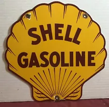 VINTAGE SHELL GASOLINE PORCELAIN ADVERTISING GAS PUMP SIGN MOTOR OIL