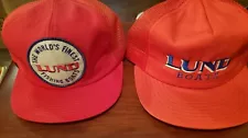 Vintage Lund Fishing Boats Hats Snapback Trucker Caps 80s-90s Red One Size