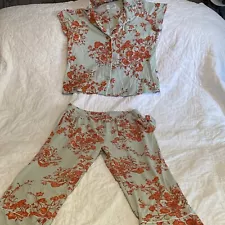 The Cat’s Pajamas Floral Quince Pima Knit Pajamas size XL, 2 Piece Set PREOWNED