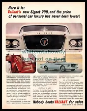 1962 PLYMOUTH VALIANT Signet 200 White 2-dr w/Nice Image of Grill & Interior AD