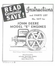 John Deere E hit & miss engine parts list instructions Book Manual