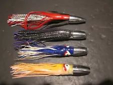 4 METAL HEAD TUNA TROLLING FISHING LURES OFFSHORE MAHI MARLIN 3 JET HEADS