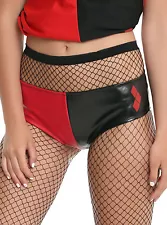 SUICIDE SQUAD HARLEY QUINN Costume Red/Black Split HOT Pants Shorts DC COMICS