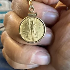 1989 1/10oz Fine Gold Standing Liberty 14k Gold Coin Pendant & Chain 6.1 Grams