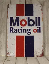 Mobil Racing Motor Oil Gas Station Tin Sign Vintage Rustic Style Mechanic Garage