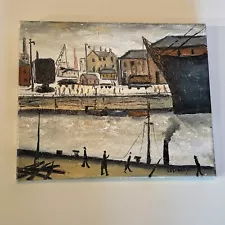 John Goodlad UK, Oil on Canvas, Manchester Docks after LS Lowry, 30 X 25 Cm