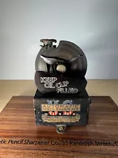 ANTIQUE U.S. AUTOMATIC PENCIL SHARPENER CO. CHICAGO - WITH WALNUT BASE