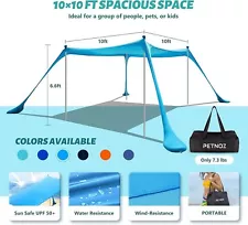 PETNOZ Pop Up Beach Tent Canopy SunShade+Carrier W/ UPF50+ Protection Aqua Blue