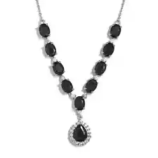 20.30ctw Australian Midnight Sapphire & Zircon 18" Platinum Plated Necklace