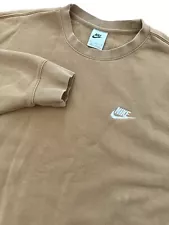 Nike Swoosh Crewneck Men's Size Medium Embroidered Sweatshirt Tan/Brown Active