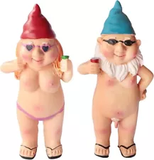 2 Pieces Small Naked Gnome Statue, 4.7 Inch Tiny Garden Goblin-Art Decoration...