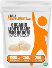 BulkSupplements Organic Lion's Mane Mushroom Extract 250g - 1000 mg Per Serving