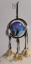 DREAMCATCHER INDIAN WITH WOLVES WOLF HOWLING AT THE MOON OUTDOOR (CR43)