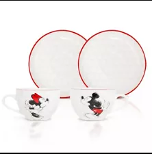 New In Box: Disney's Mickey & Minnie Bone White China Teacup & Saucer Set of 2