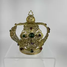 Vintage Gold Tone Metal Jeweled Filigree Crown For INFANT OF PRAGUE Christianity