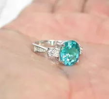 Natural Blue Paraiba Tourmaline Ring Handmade Oval Cut 925 Silver Ring 7 US