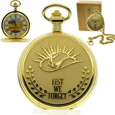 LEST WE FORGET Memorial Gold Pocket Watch 53 MM Men Gift Set with Fob Chain