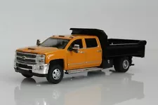 2017 Chevy Silverado 3500 HD Dump Truck Dually 1:64 Scale Diecast Model Orange