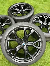 RARE 4 x GENUINE BMW 21" X5 X6 G05 741M ALLOYS WHEELS TYRES Y SPOKE GLOSS BLACK