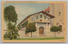 San Francisco California~Mission Dolores~Palm Trees~1932 Linen Vintage Postcard