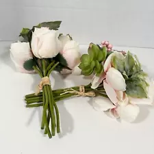 Artificial Floral Arrangements Bouquet Pink Silk Rose Succulent Flowers Set of 2