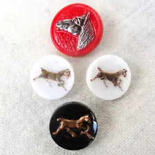 4 Vintage Glass Buttons w A Horse or Goat in Relief