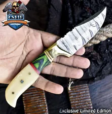 CSFIF Forged Skinner Knife Twist Damascus Bone and Wood Brass Guard Hiking Rare