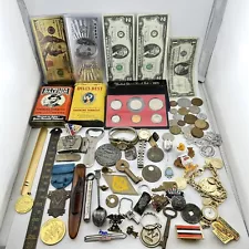 Estate Sale Junk Drawer Lot Coins, Railroad Item, Silver Certificates, Keys +