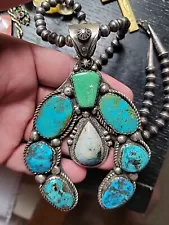 1980s Navajo Indian Turquoise And Silver MASSIVE Squash Blossom 24 " Necklace