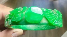 $3000 Antique Carved Design Apple Green Jade 15mm Bangle 80gr Finest On eBay!