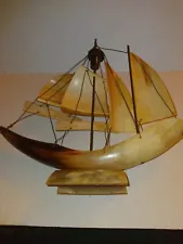 Vintage Carved Horn Sailing Ship Boat Nautical Home Decor 11” By 11.75 Long”