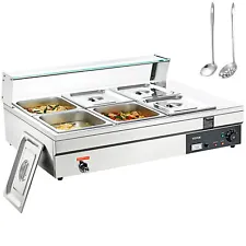 VEVOR Food Warmer 6x12Qt Bain Marie Buffet Pan Steam Table w/ Glass Shield 1500W