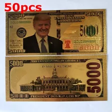 50pcs President Donald Trump Colorized $5000 Dollar Bill Gold Foil Banknote