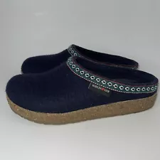 Haflinger Navy Blue GZ Classic Grizzly Wool Slipper Clogs Cork Sole Women's 39