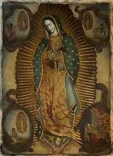 Our Lady of Guadalupe - Painting on Canvas Cusco School of Art Original