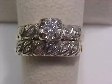 ANTIQUE ART DECO 1920'S NATURAL DIAMOND WEDDING SET 2-RINGS 14K YELLOW GOLD sz7