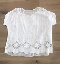 White Embroidered Floral Eyelets Peasant Blouse Women’s Size Lg / XL