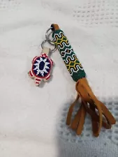 Native American Beaded Leather Keychain And Turtle Green Yellow Blue Red White