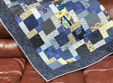 Handmade Lap Quilt in Shades of Blue, 55" x 68", Quilts for Sale